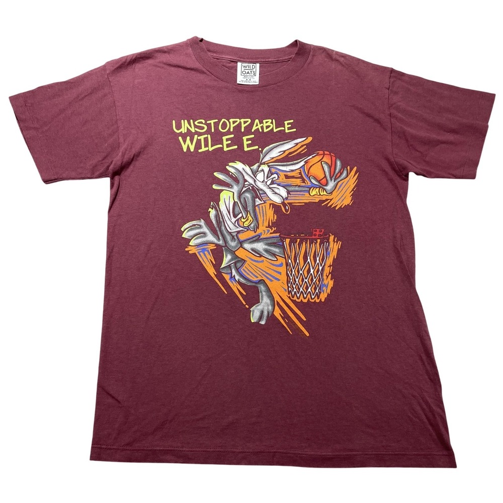 Vintage Wild Oats Shirt Mens Medium‎ Red Wile E Coyote Looney Tunes Tee 90s